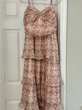 Anthropologie Pink Floral Pleated Dress